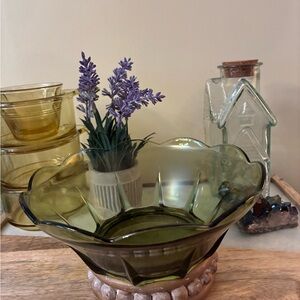 Anchor Hocking “Lillian” Avocado Green Glass Bowl with Scalloped Edging